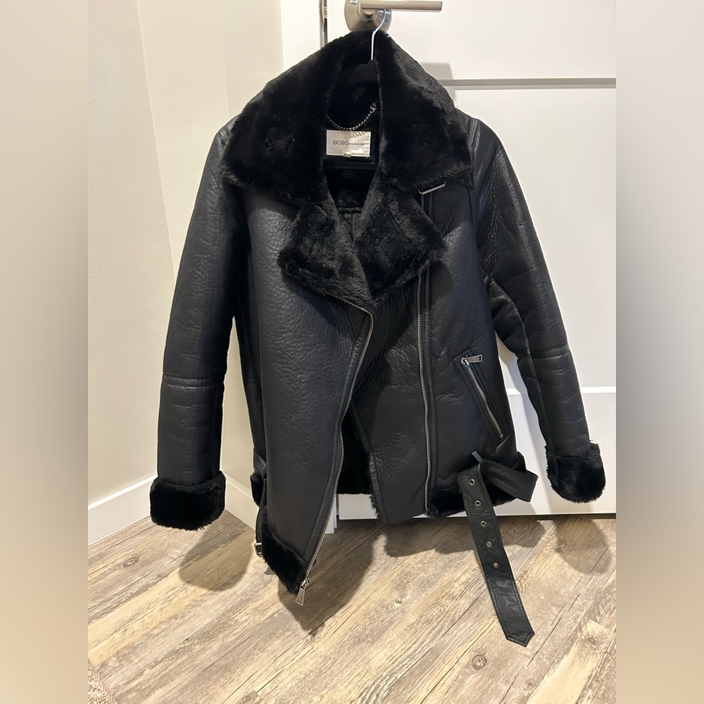 BCBG Faux Leather Bomber Jacket